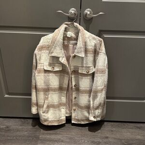 Wonderly Cream and Tan Plaid Pea Coat